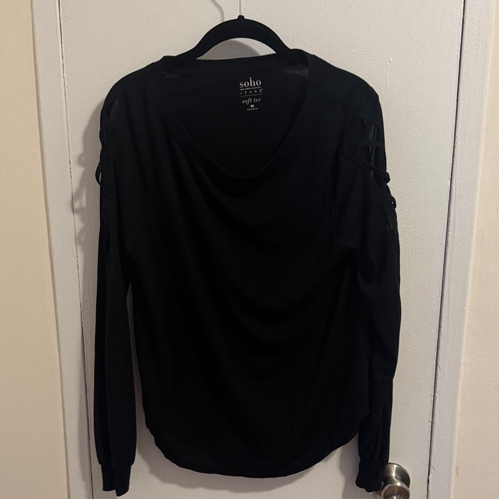 NY & Co Soho Women's Black Blouse with Unique Sleeve Design